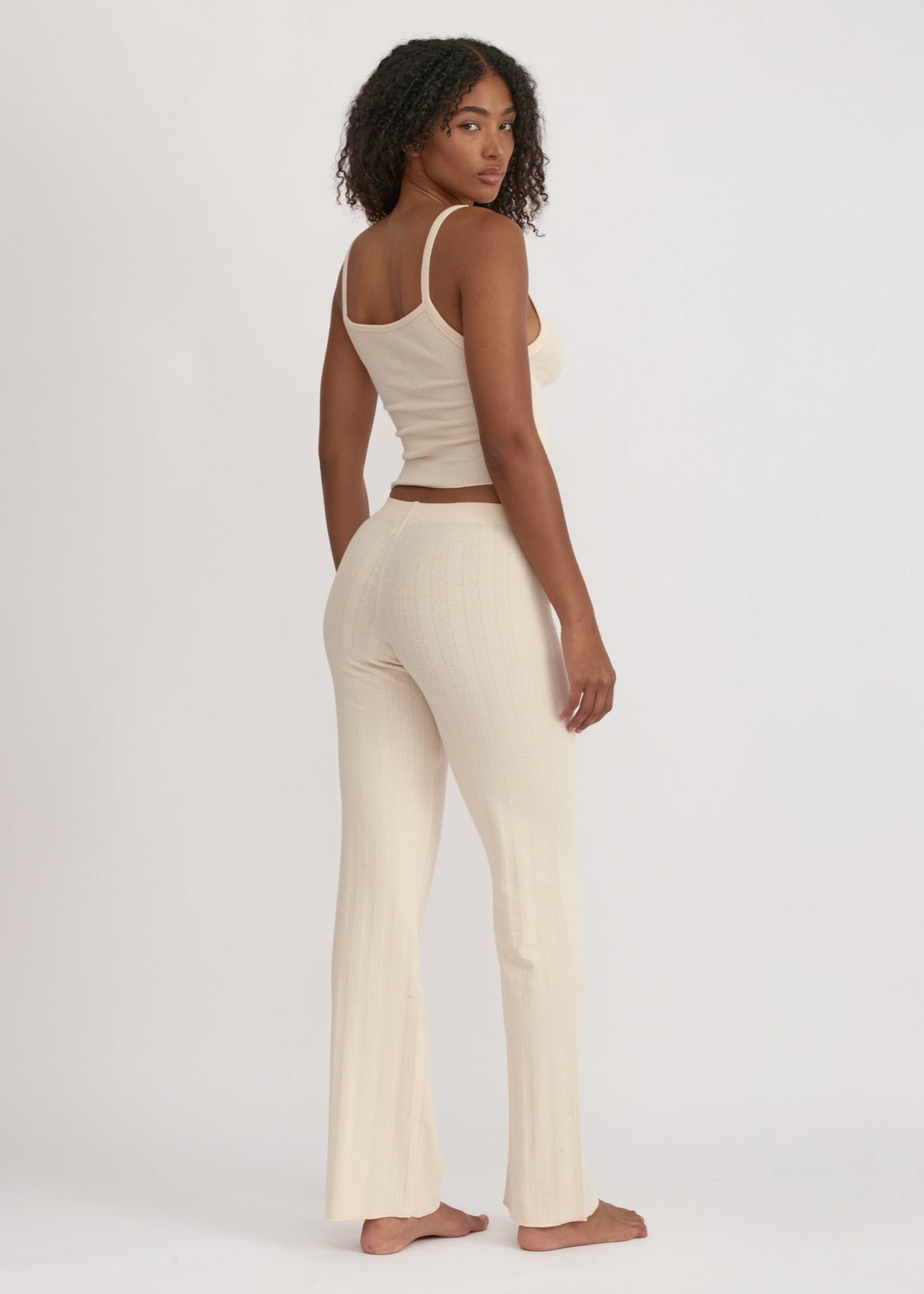Pantalon de pyjama en coton bio | beige "pointelle straight leg pants - cloud"