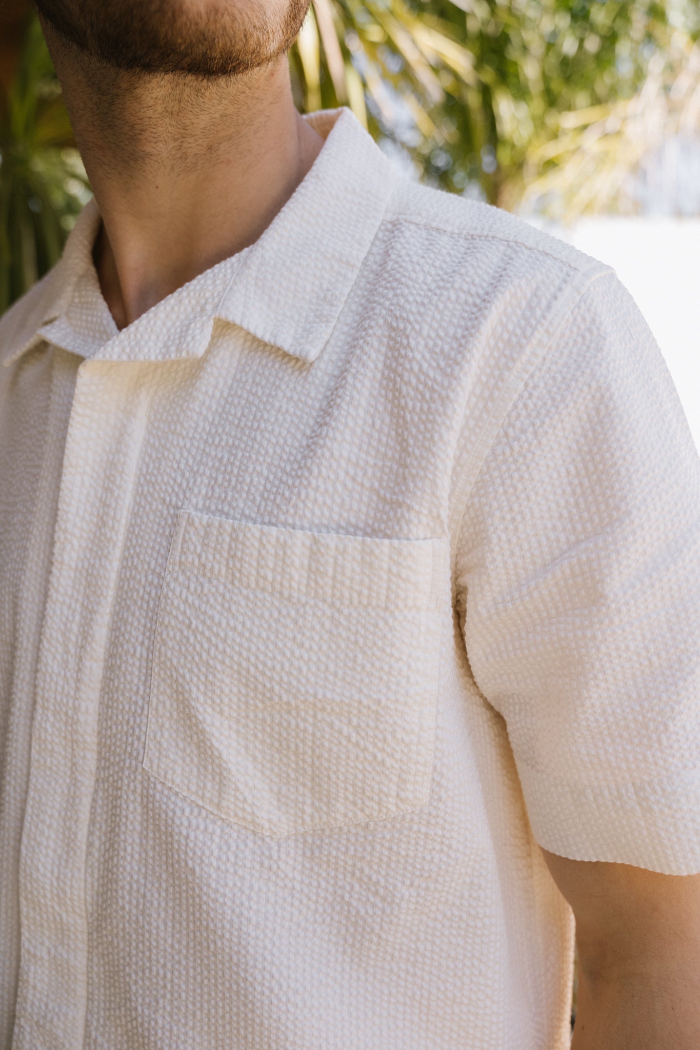 Chemisette en coton bio | Blanc "box short sleeve seersucker shirt egret"