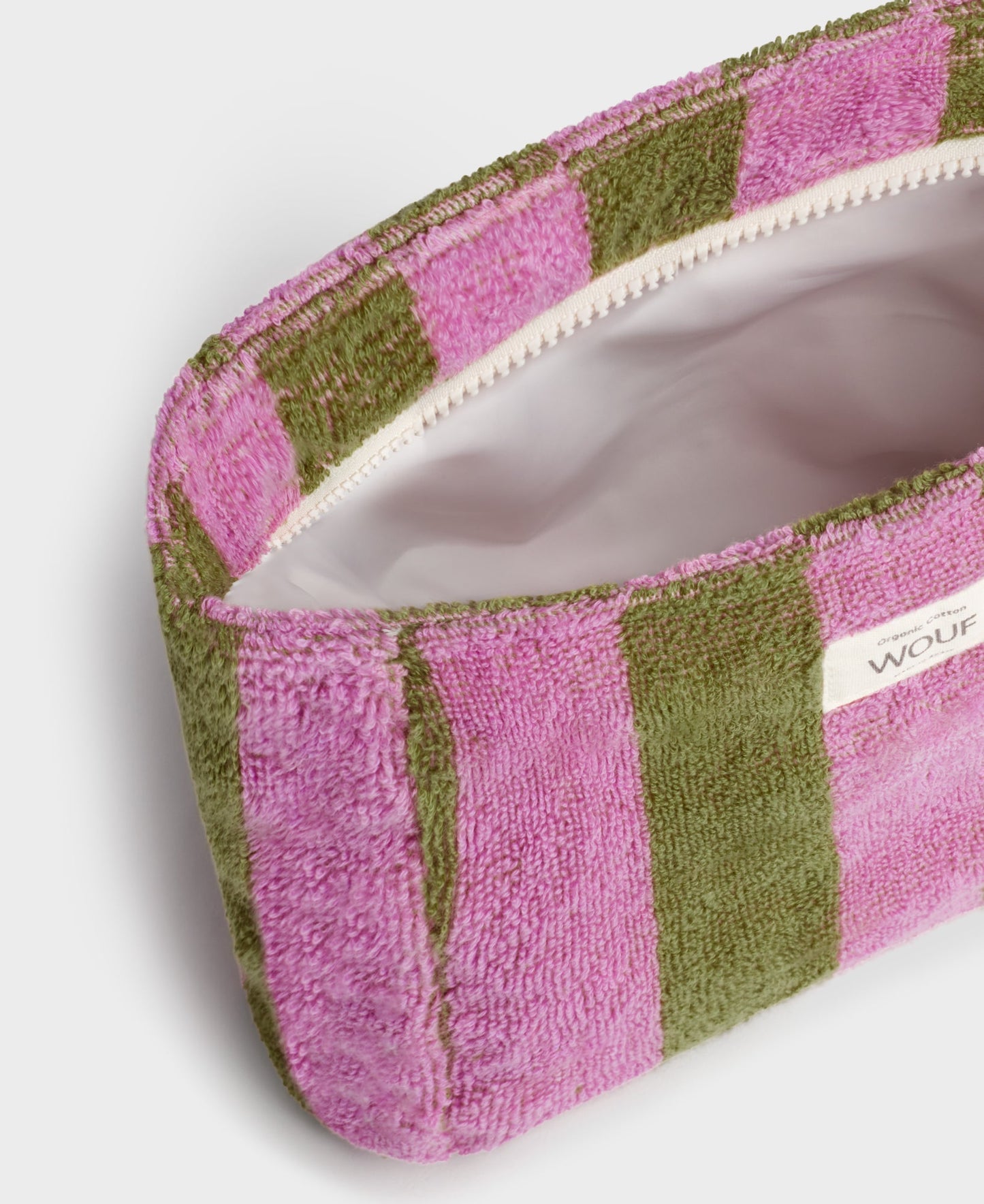 Trousse de toilette en coton éponge bio | Rayé rose et vert "menorca toiletry bag rayures"