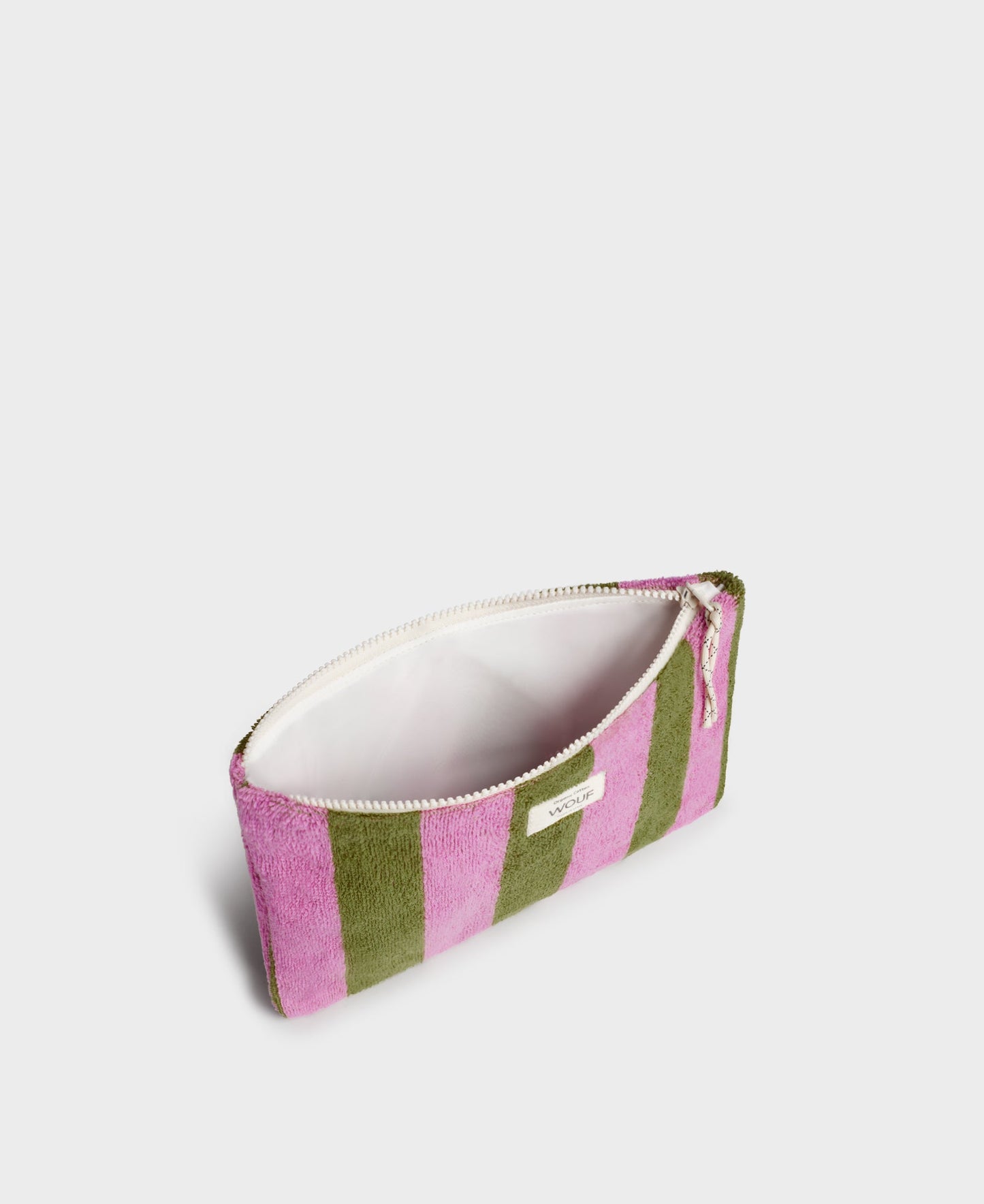 Pochette en coton éponge bio | Rayé rose et vert "menorca pouch rayures"