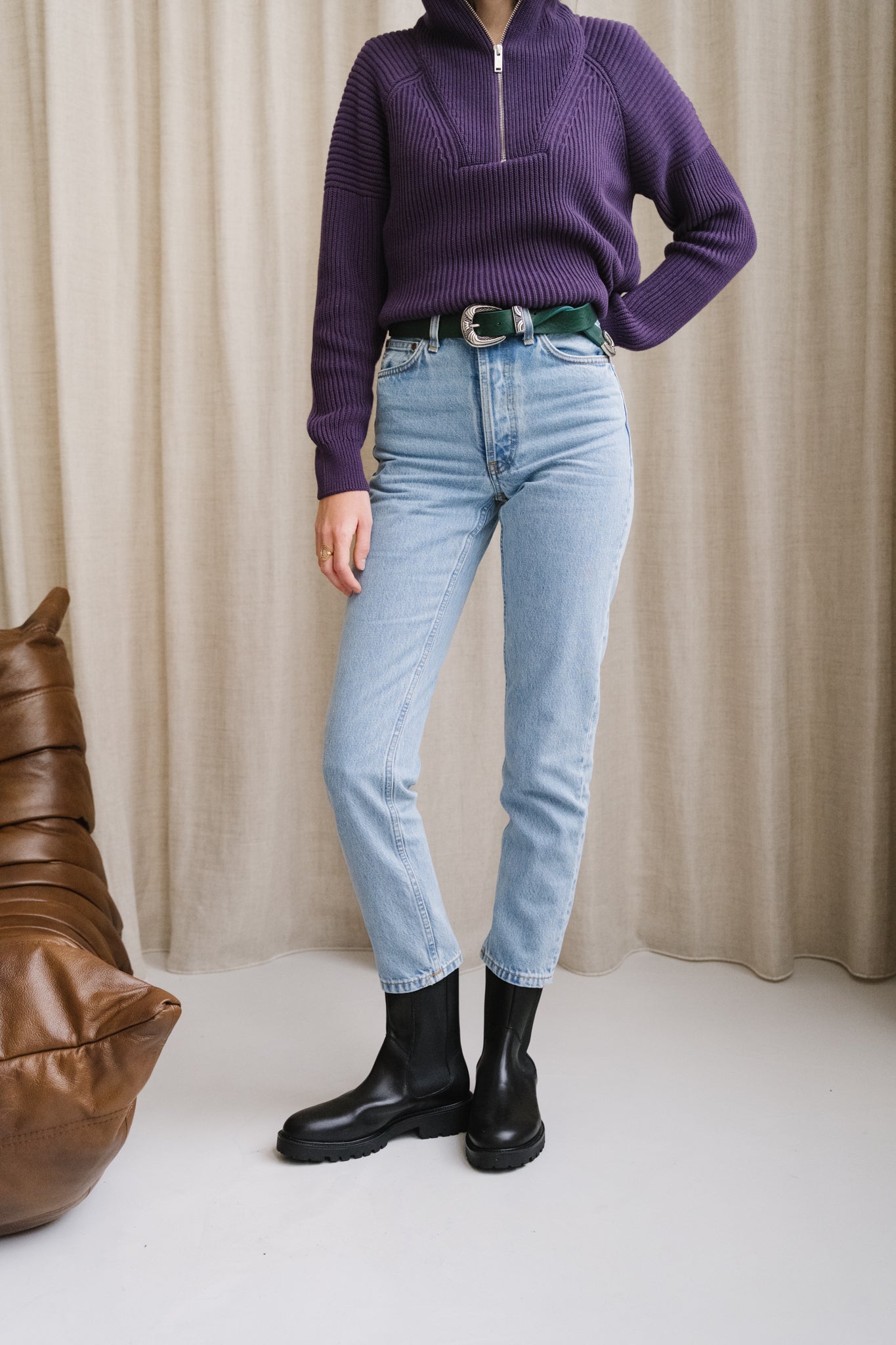 Jean mom en coton bio | bleu "breezy britt summer clouds"