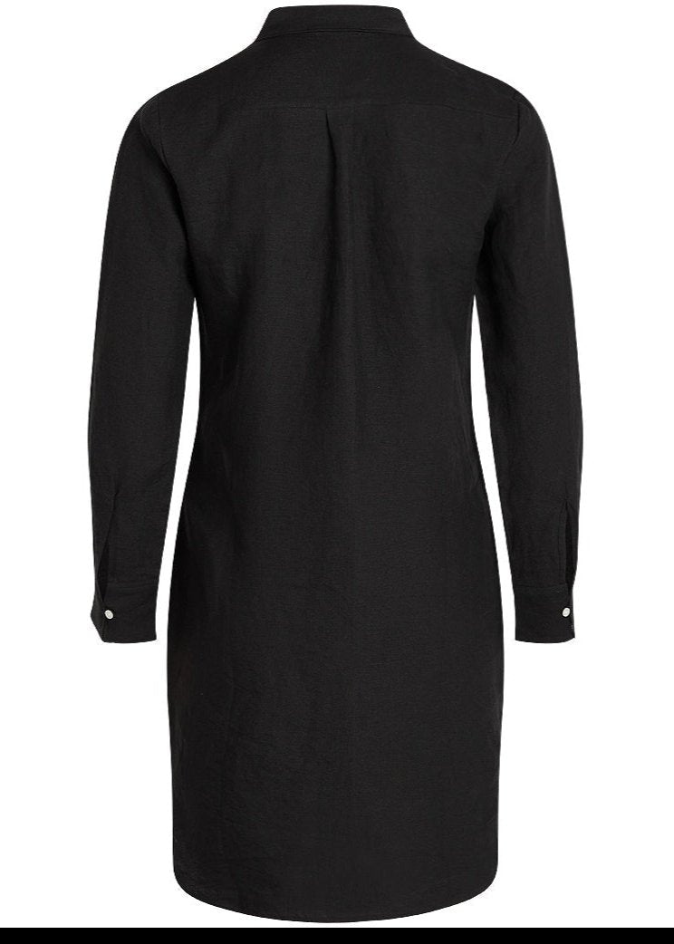 Robe chemise noire en lin bio - HEATHER classic linen dress black jet