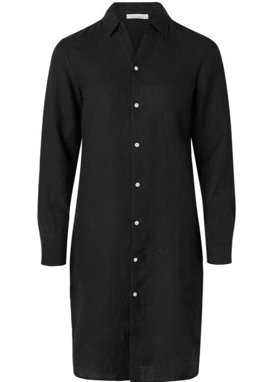 Robe chemise noire en lin bio - HEATHER classic linen dress black jet