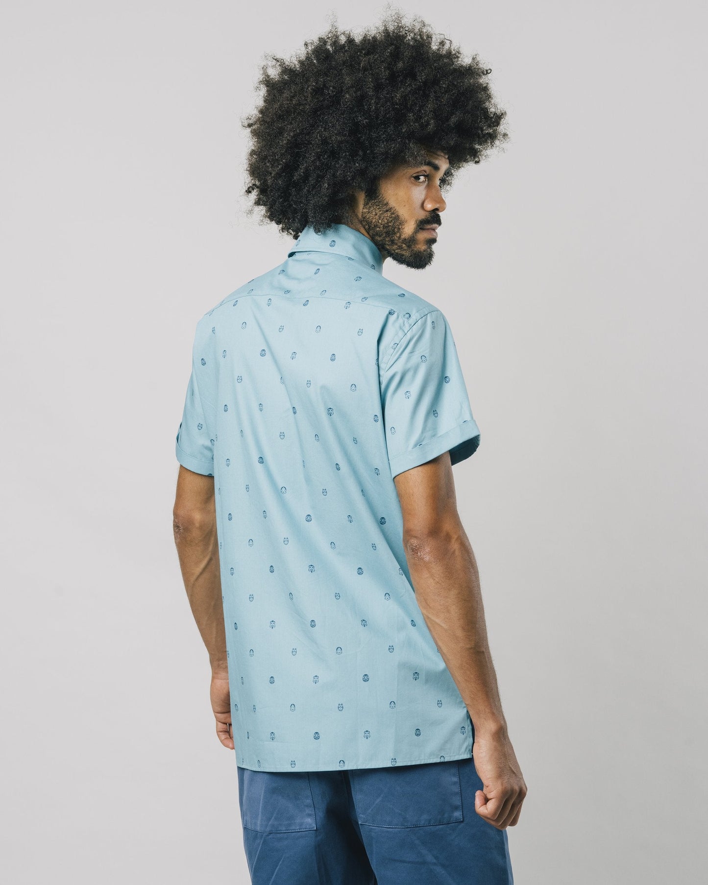 Chemise manches courtes bleu clair avec imprimé en coton bio - Kamen