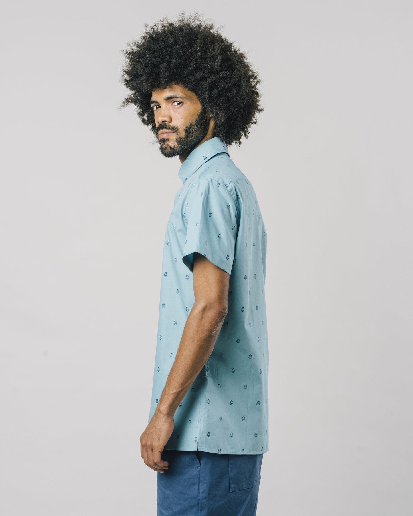 Chemise manches courtes bleu clair avec imprimé en coton bio - Kamen