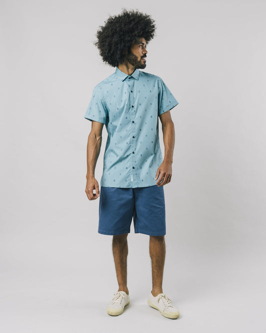 Chemise manches courtes bleu clair avec imprimé en coton bio - Kamen