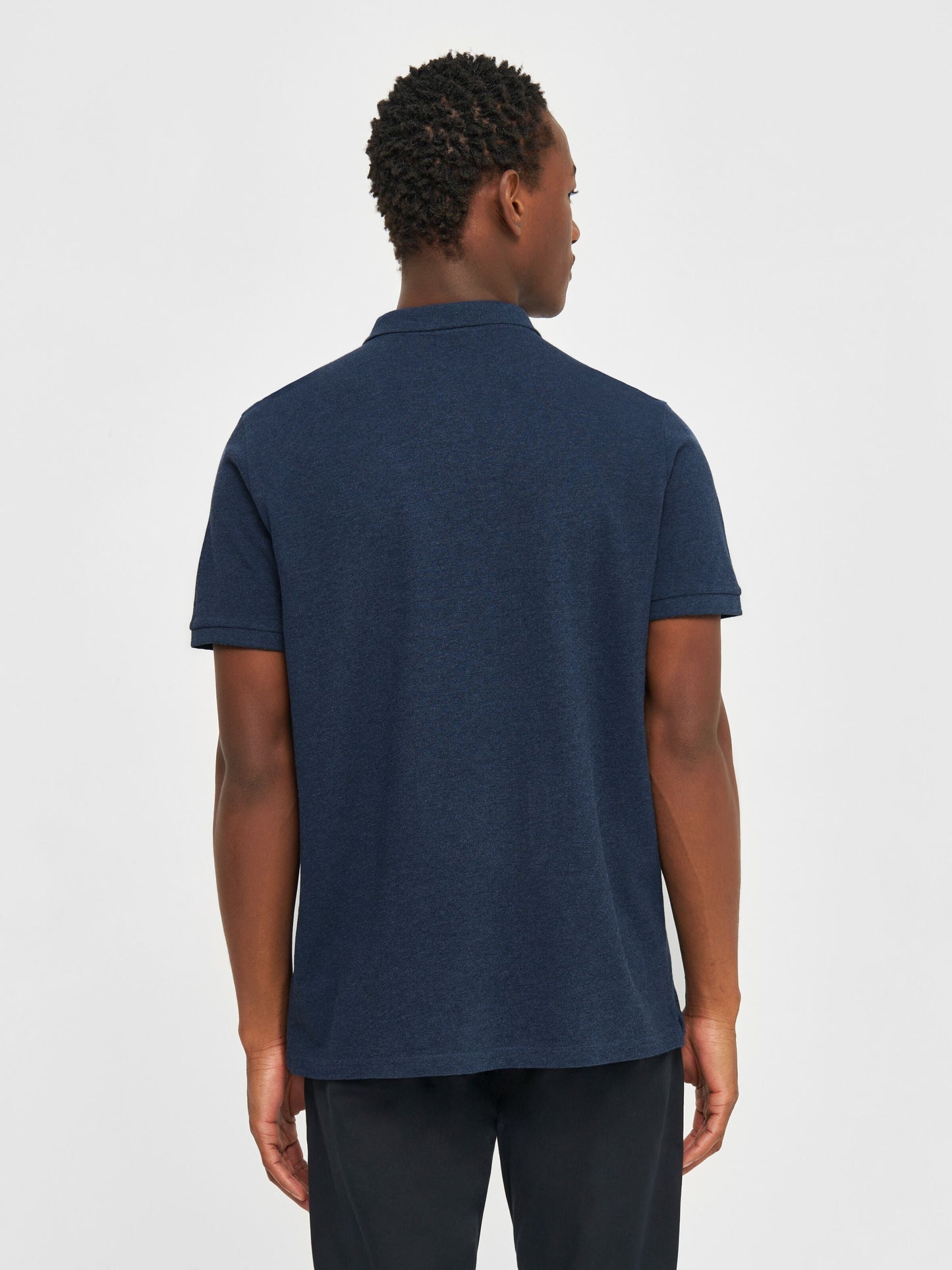 Polo droit bleu foncé en coton bio - basic badge polo insigna blue melange