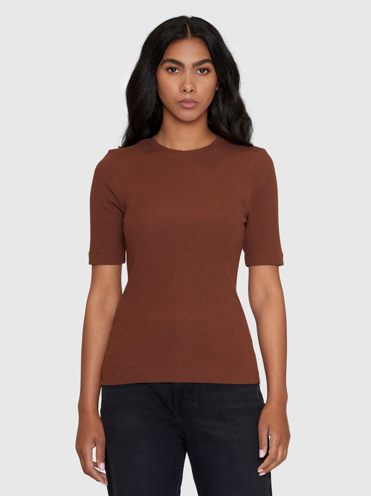 T-shirt côtelé en coton bio | marron "rib t-shirt tiramisu"