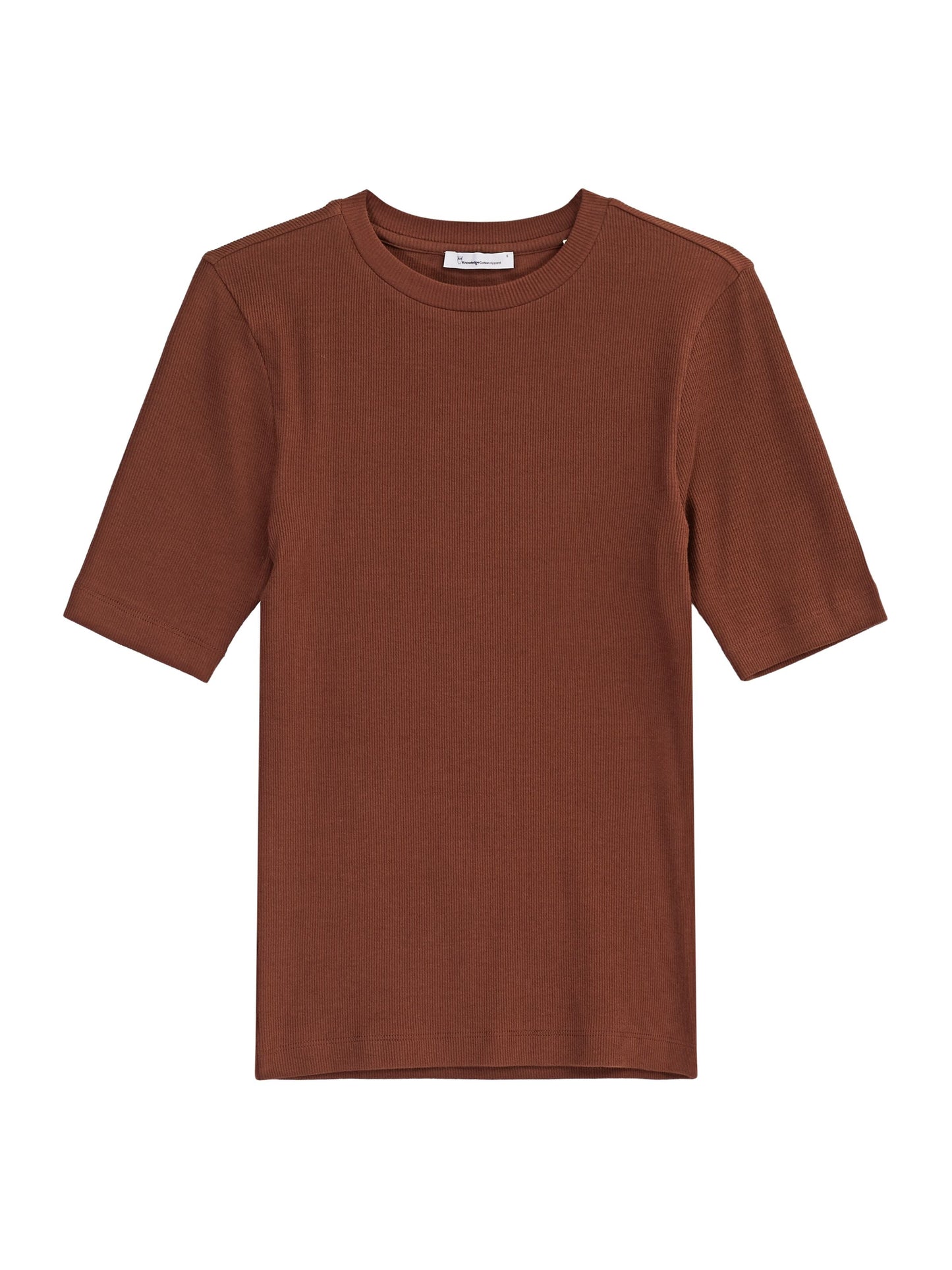 T-shirt côtelé en coton bio | marron "rib t-shirt tiramisu"