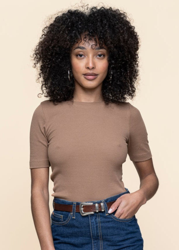 T-shirt  côtelé en coton bio | marron "rib t-shirt tuffet"