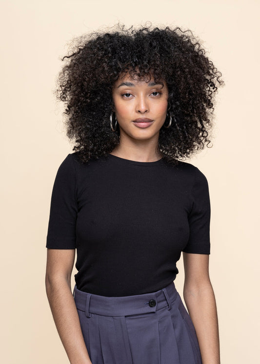 T-shirt côtelé en coton bio | noir "rib t-shirt black jet"