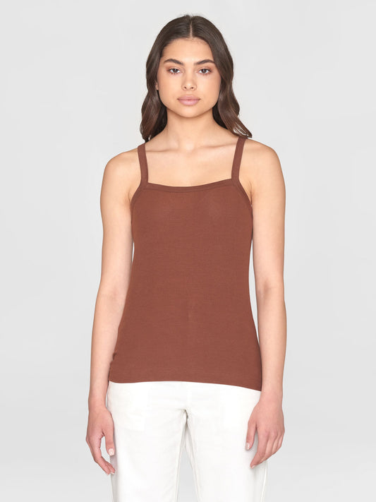 Débardeur côtelé en coton bio | marron "rib strap top tiramisu"