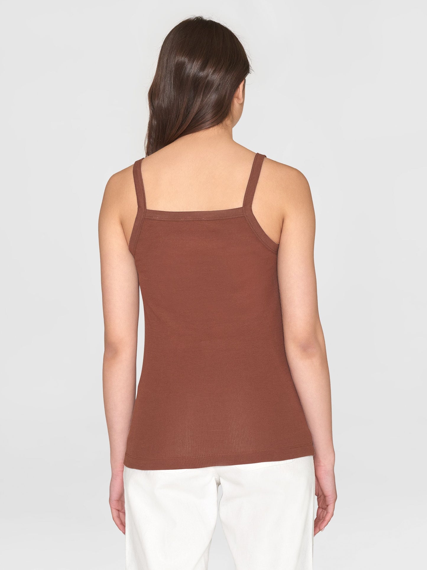 Débardeur côtelé en coton bio | marron "rib strap top tiramisu"