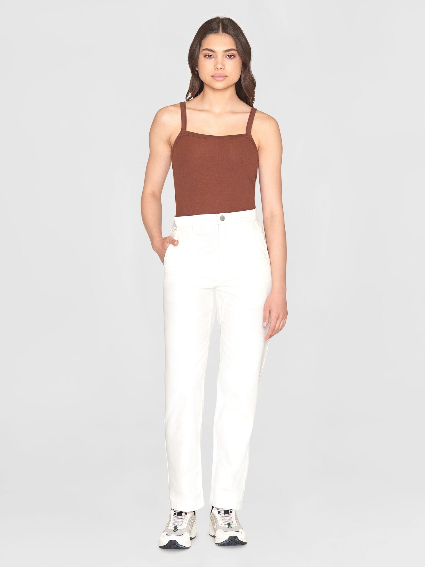 Débardeur côtelé en coton bio | marron "rib strap top tiramisu"