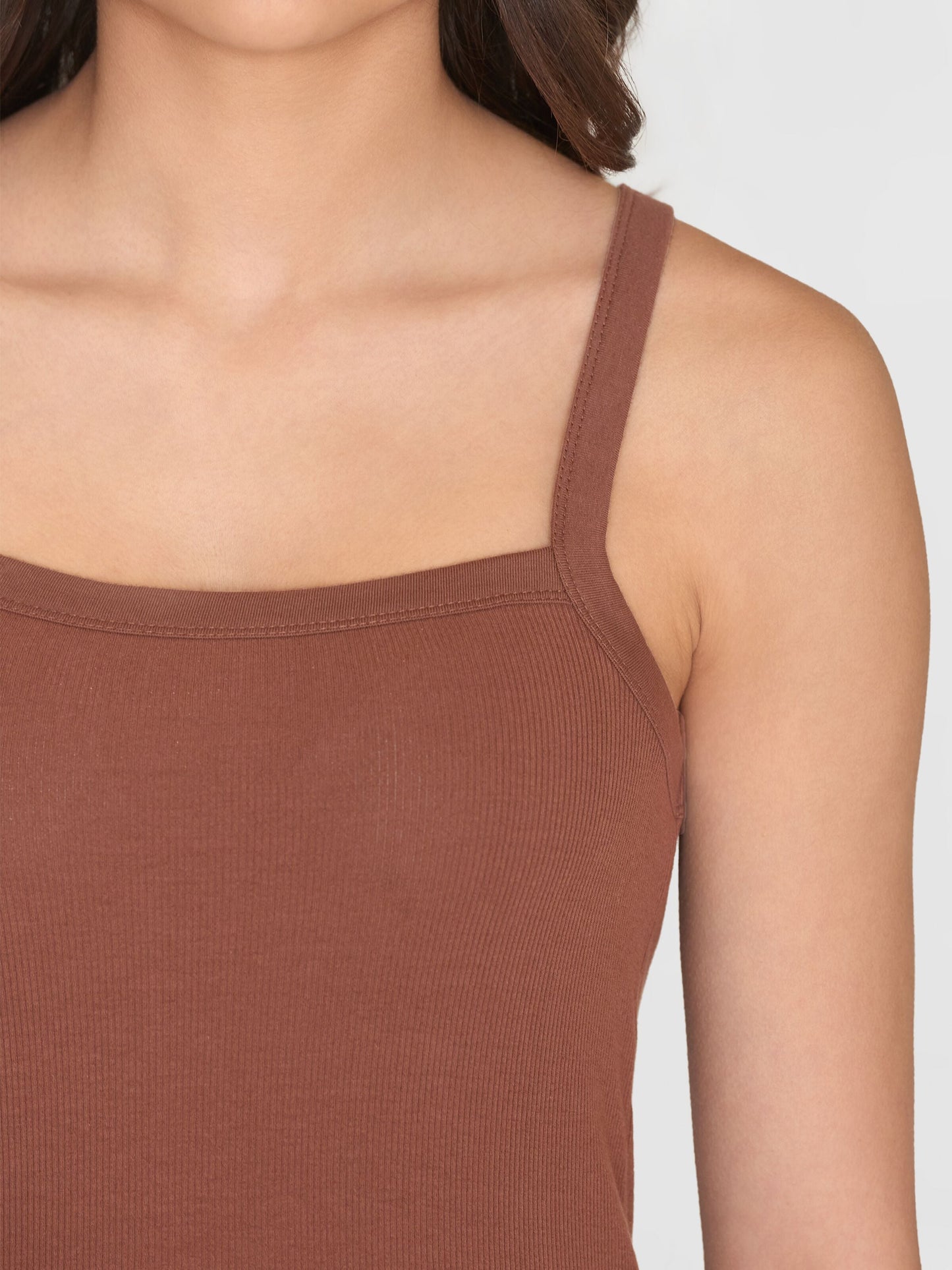 Débardeur côtelé en coton bio | marron "rib strap top tiramisu"