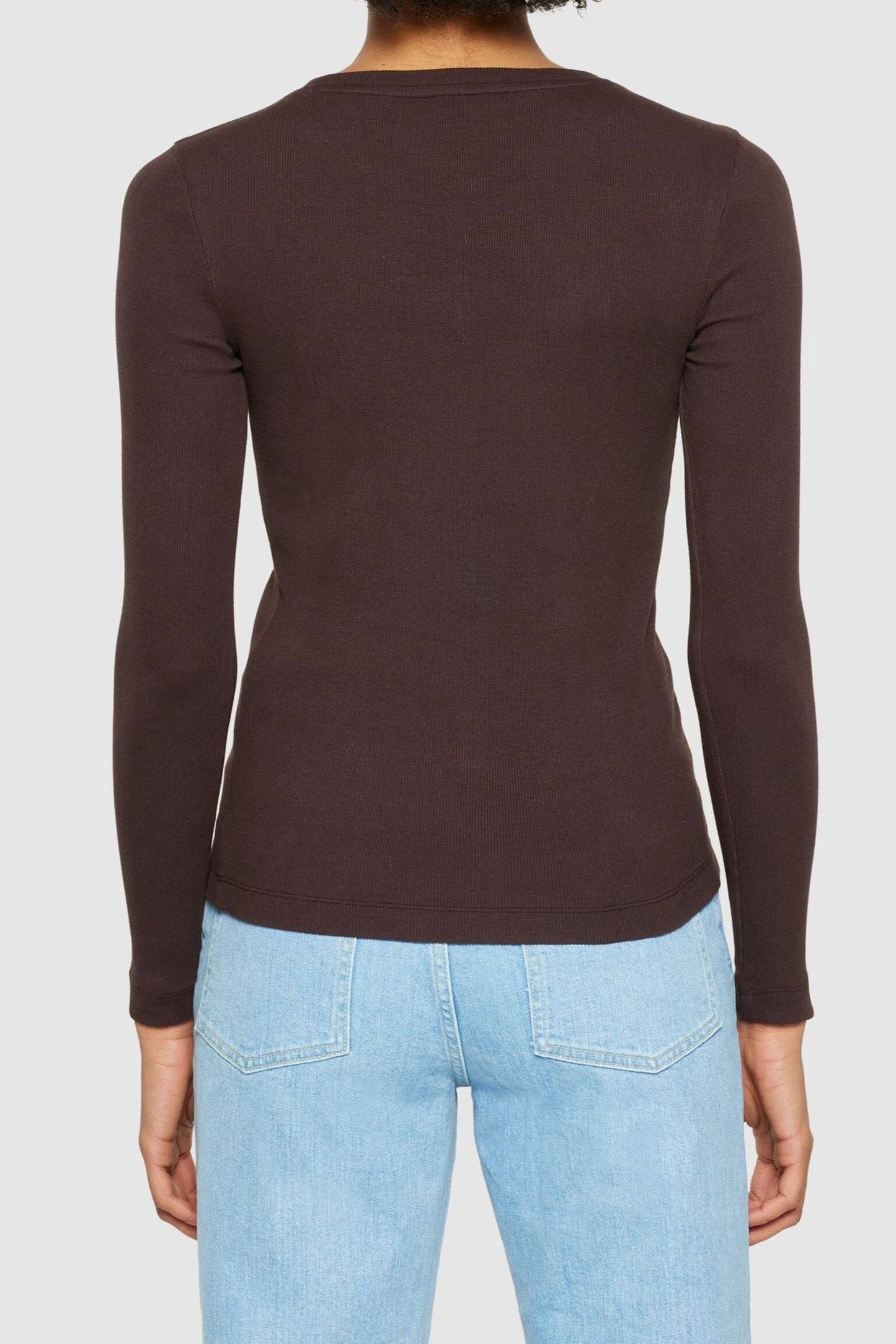T-shirt manches longues en coton bio | marron "rib scoop neck long sleeved chocolate plum"
