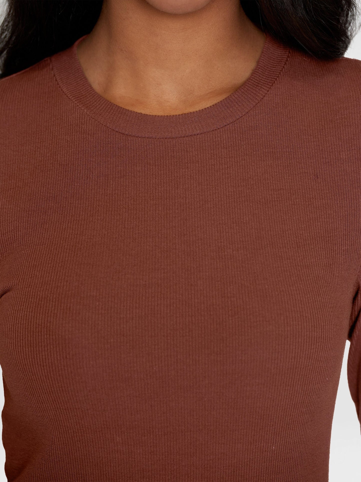 T-shirt manches longues en coton bio | marron "rib scoop neck long sleeved tiramisu"