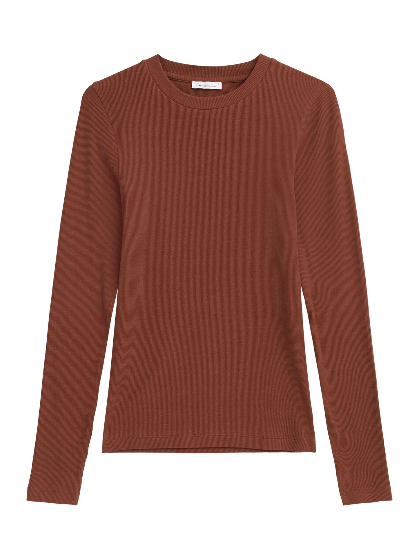 T-shirt manches longues en coton bio | marron "rib scoop neck long sleeved tiramisu"