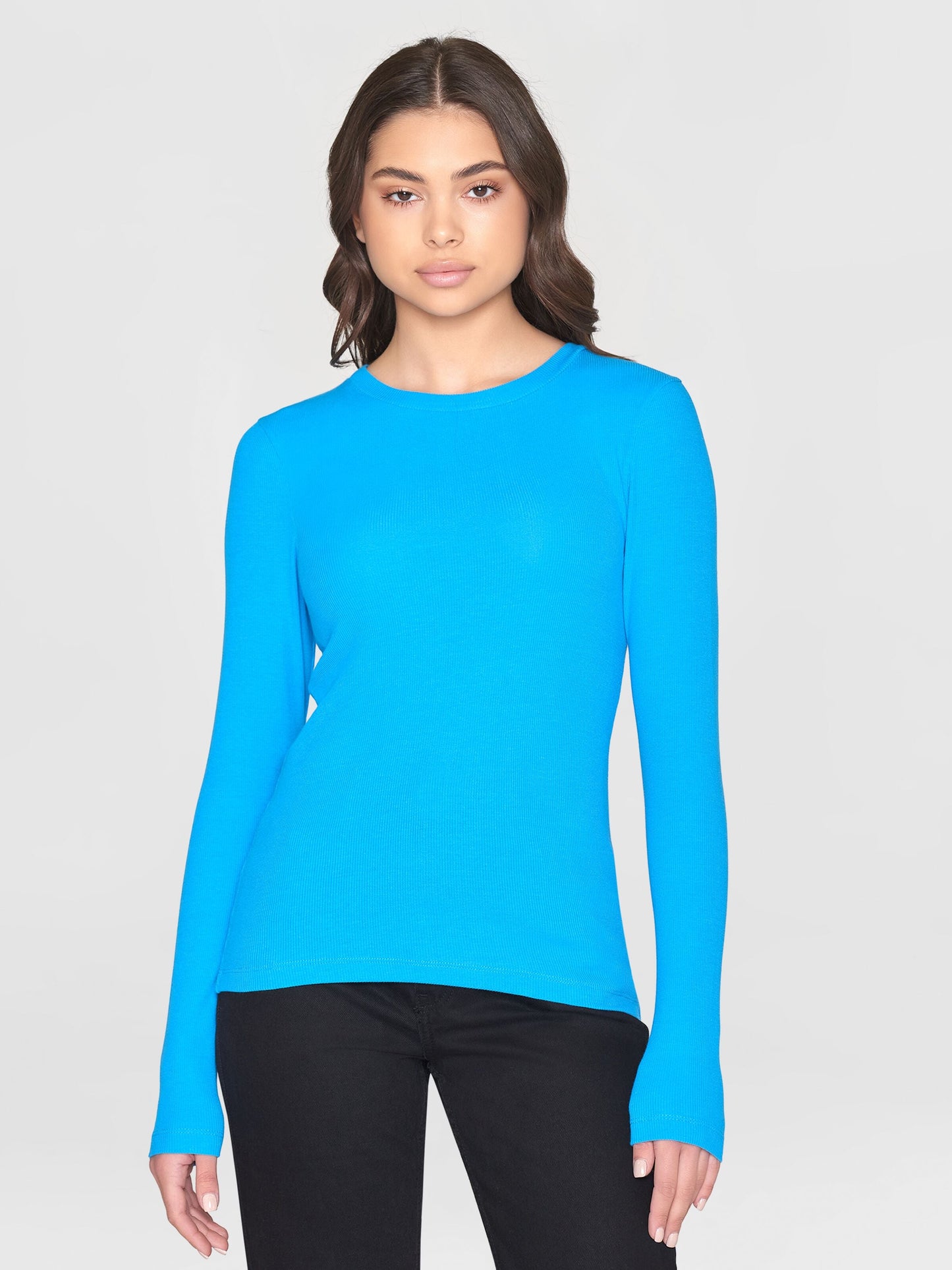 T-shirt manches longues en coton bio | bleu "rib scoop neck long sleeved malibu blue"
