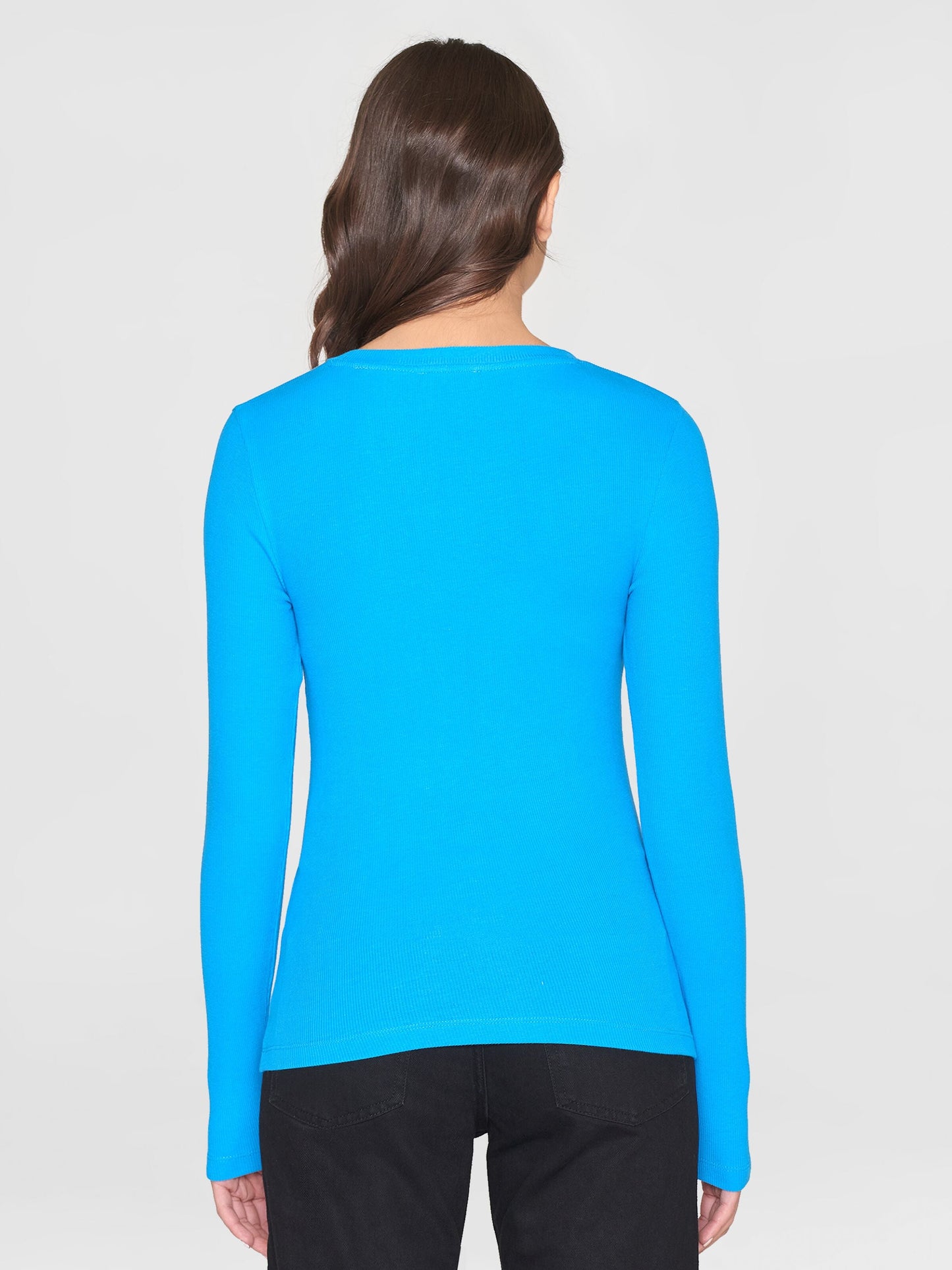 T-shirt manches longues en coton bio | bleu "rib scoop neck long sleeved malibu blue"