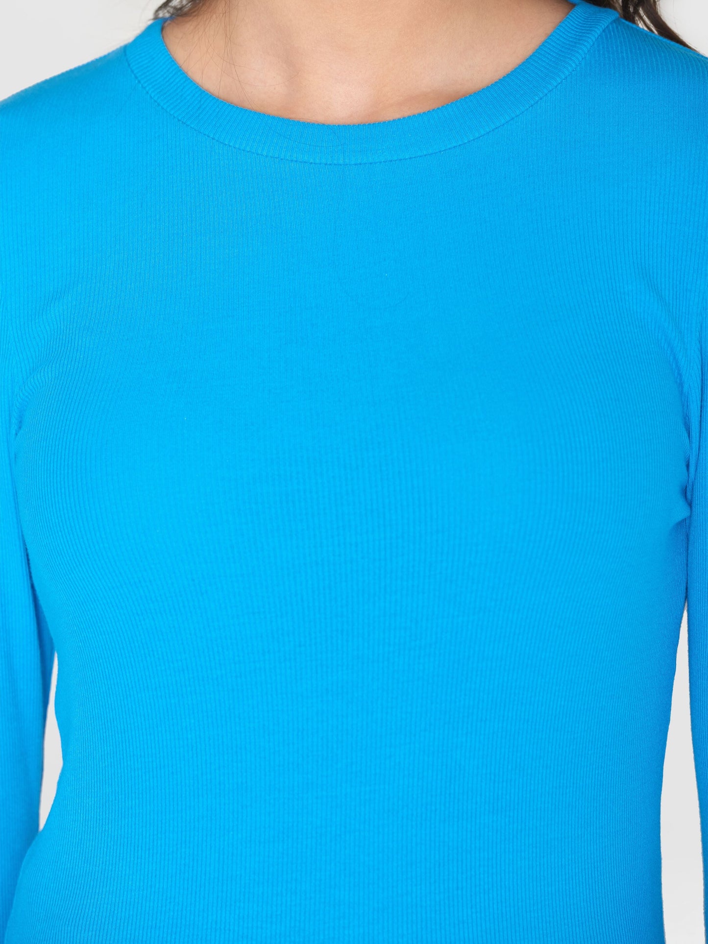 T-shirt manches longues en coton bio | bleu "rib scoop neck long sleeved malibu blue"