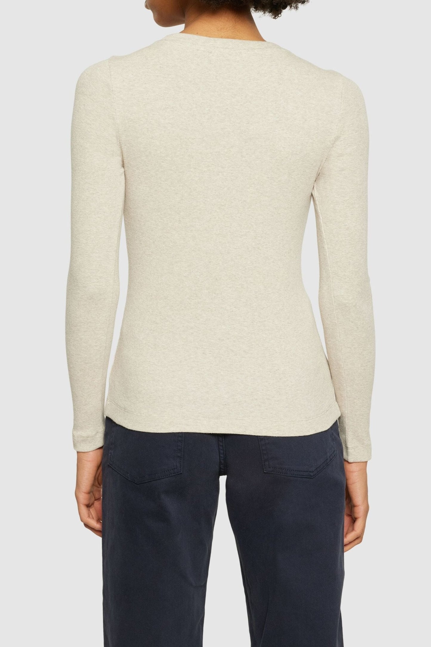 T-shirt manches longues | beige "rib scoop neck long sleeved gray chateau melange"