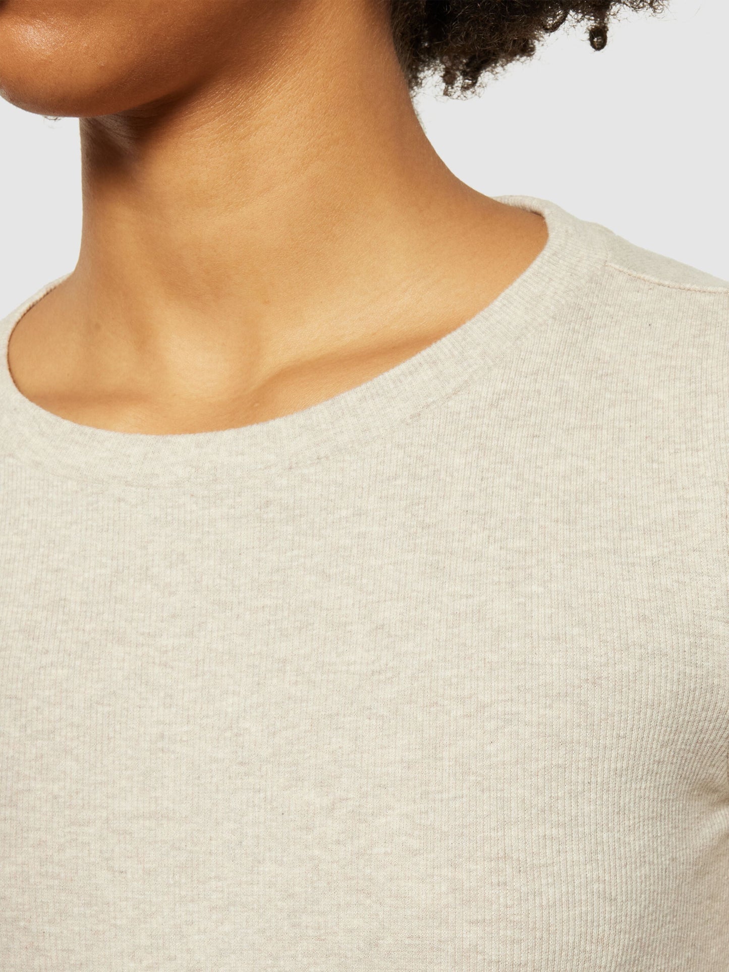 T-shirt manches longues | beige "rib scoop neck long sleeved gray chateau melange"