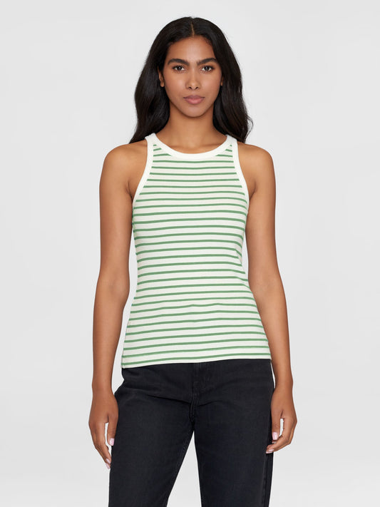 Débardeur rayé en coton bio | Rayé vert et blanc "striped racer rib top green stripe"