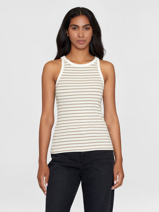 Débardeur rayé en coton bio | Rayé marron et beige "striped racer rib top beige stripe"