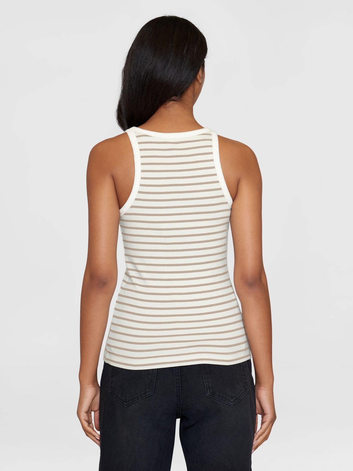 Débardeur rayé en coton bio | Rayé marron et beige "striped racer rib top beige stripe"