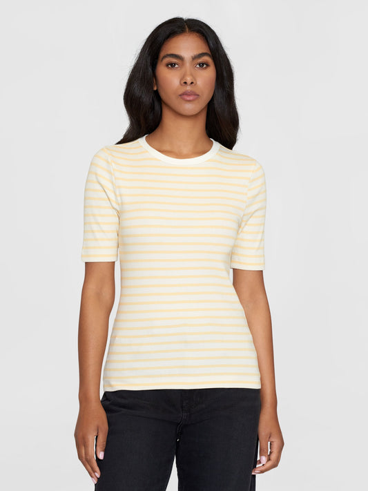 T-shirt côtelé en coton bio | Rayé jaune "striped rib t-shirt yellow stripe"