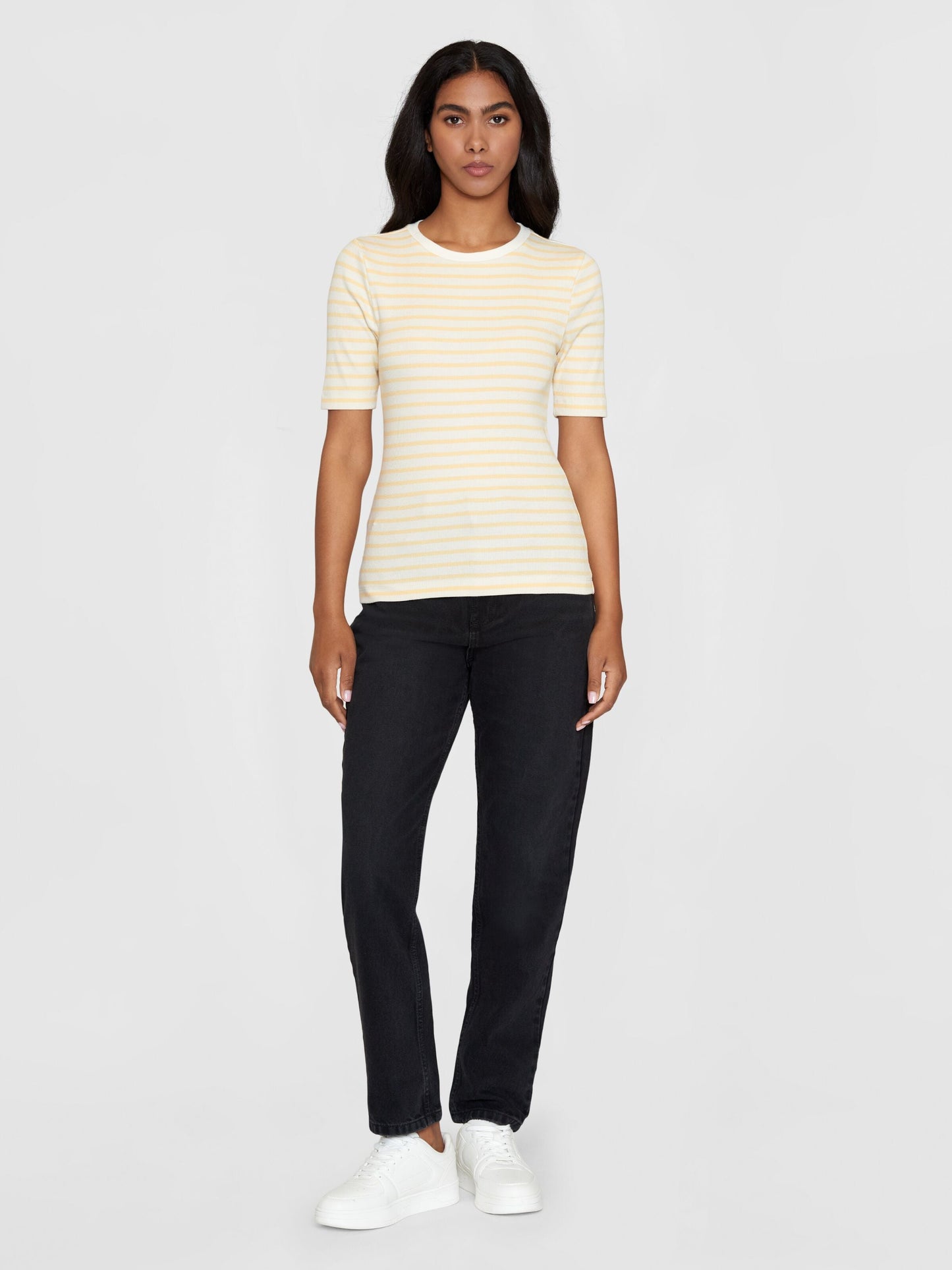 T-shirt côtelé en coton bio | Rayé jaune "striped rib t-shirt yellow stripe"
