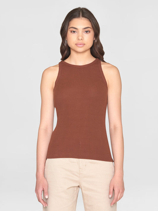 Débardeur côtelé en coton bio | marron "racer rib top tiramisu"