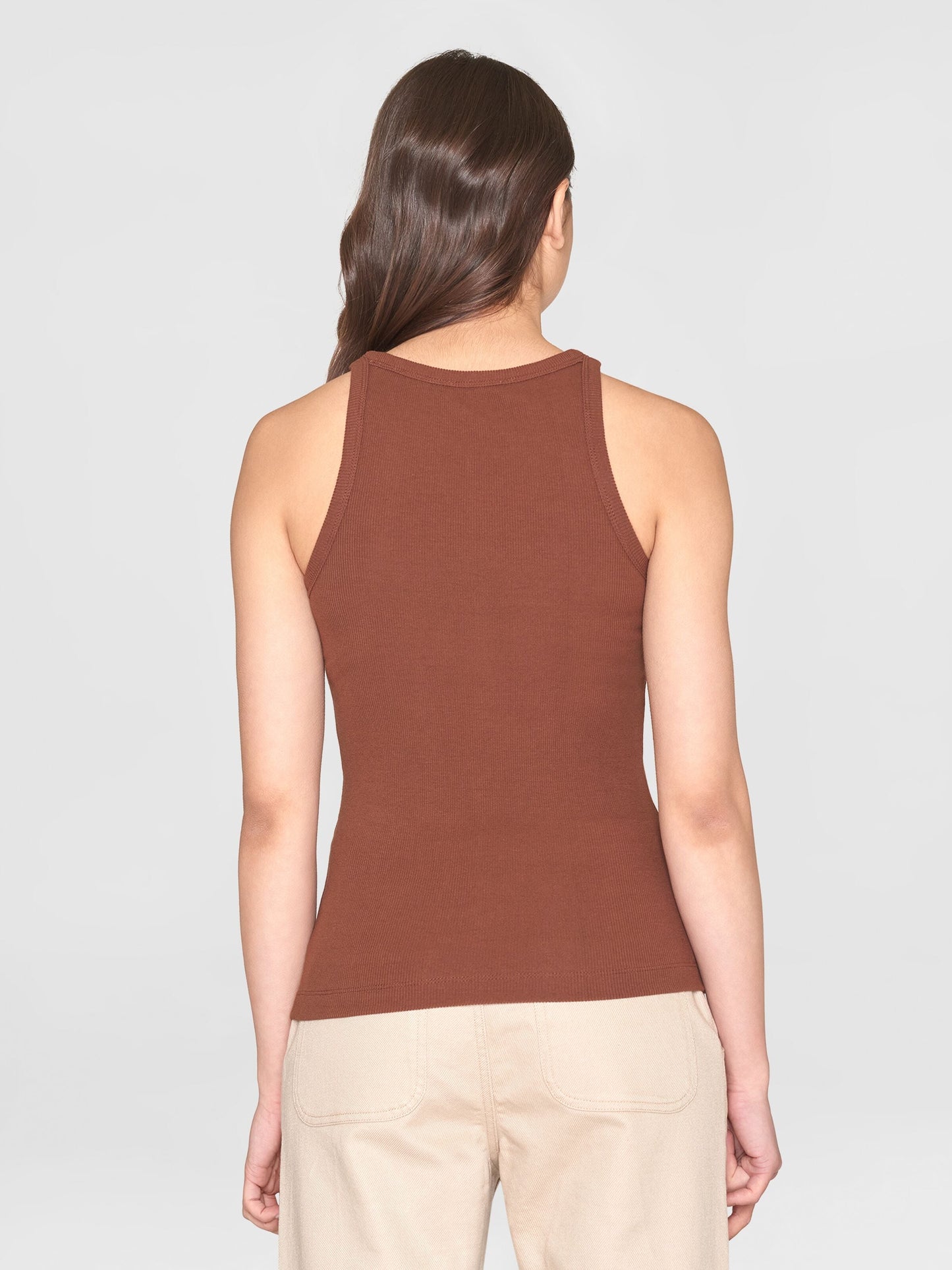Débardeur côtelé en coton bio | marron "racer rib top tiramisu"