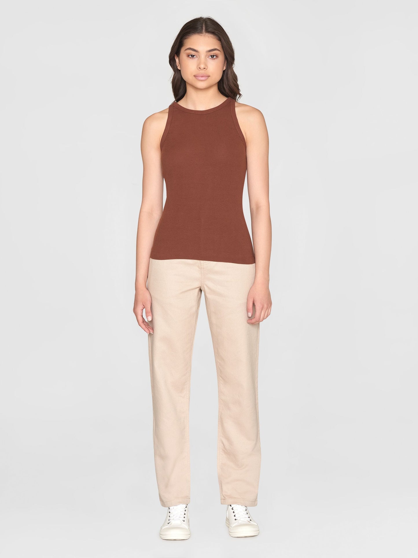 Débardeur côtelé en coton bio | marron "racer rib top tiramisu"