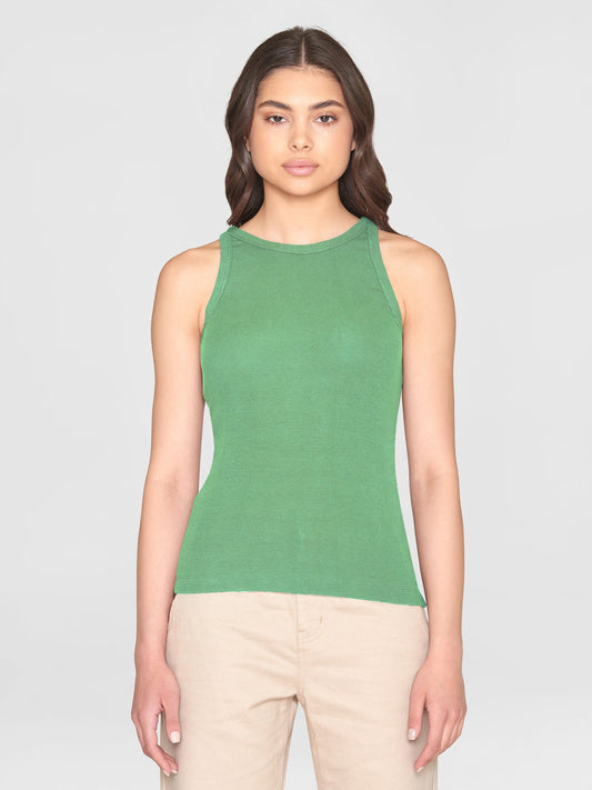 Débardeur côtelé en coton bio | Vert "racer rib top shale green"