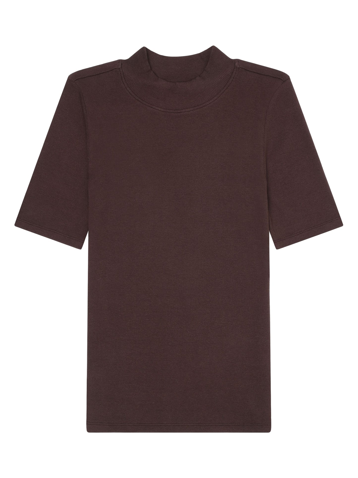 T-shirt côtelé en coton bio | marron "rib high neck short sleeved chocolate plum"