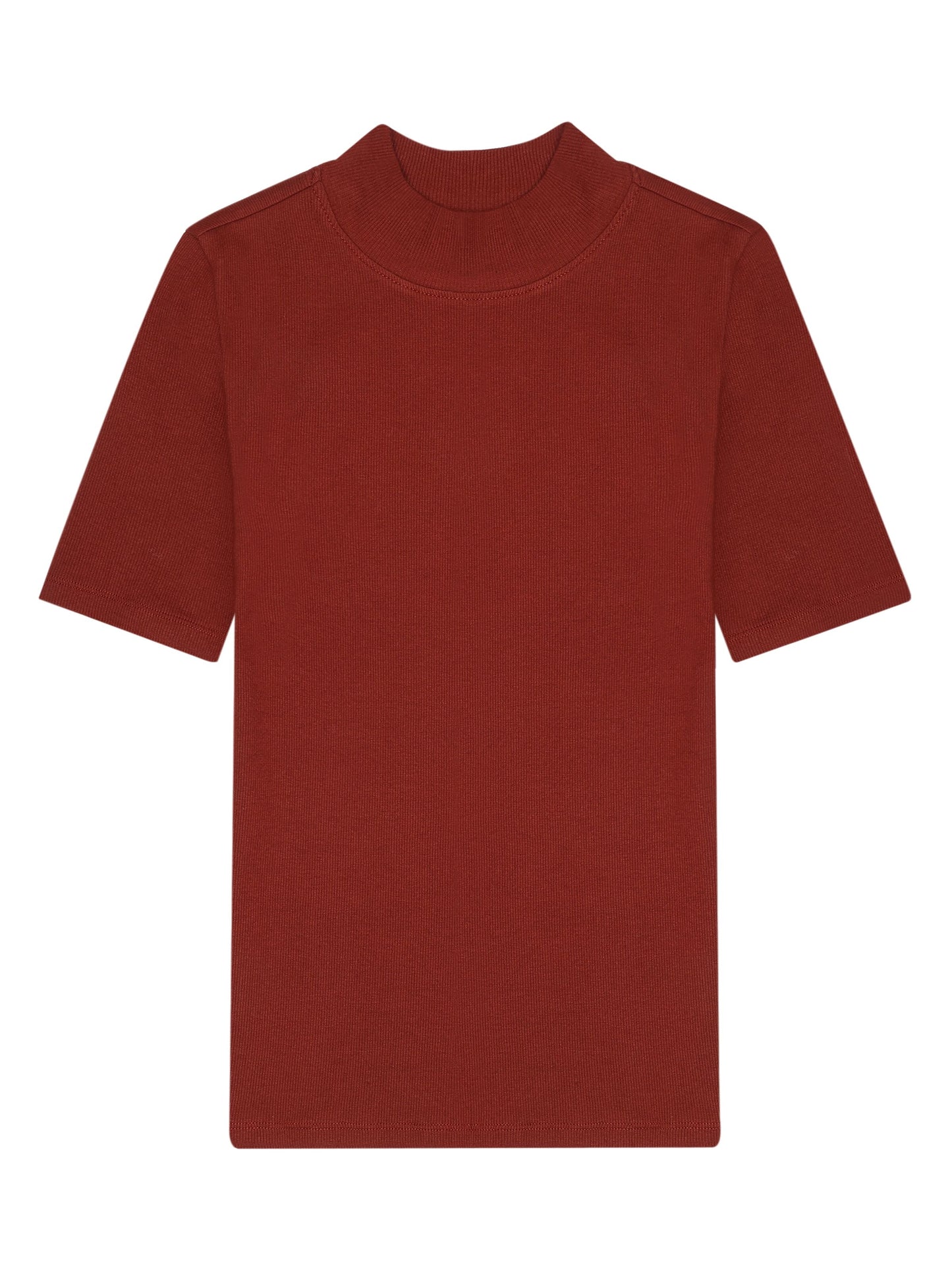 T-shirt côtelé en coton bio | rouge "rib high neck short sleeved fired brick"