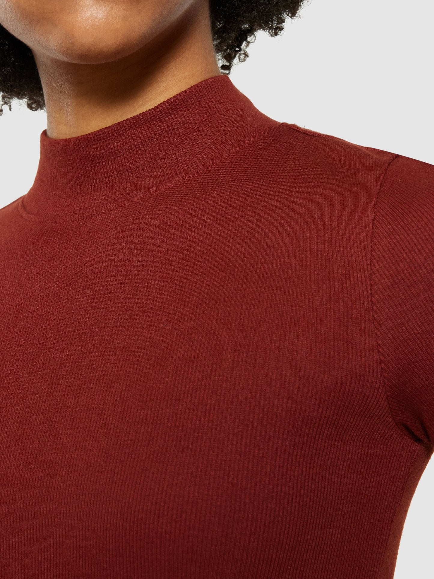 T-shirt côtelé en coton bio | rouge "rib high neck short sleeved fired brick"