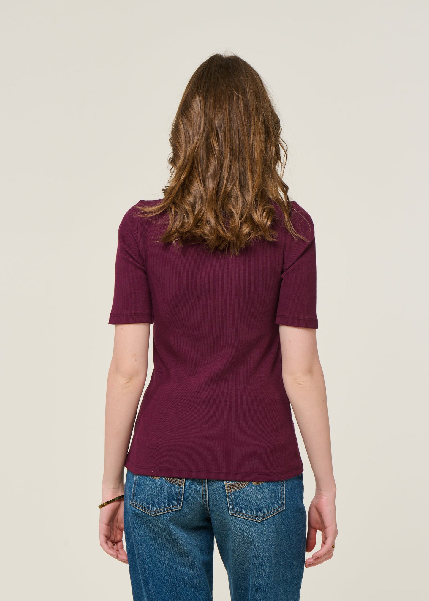 T-shirt côtelé en coton bio | bordeaux "regenerative organic cotton high neck rib - fig"