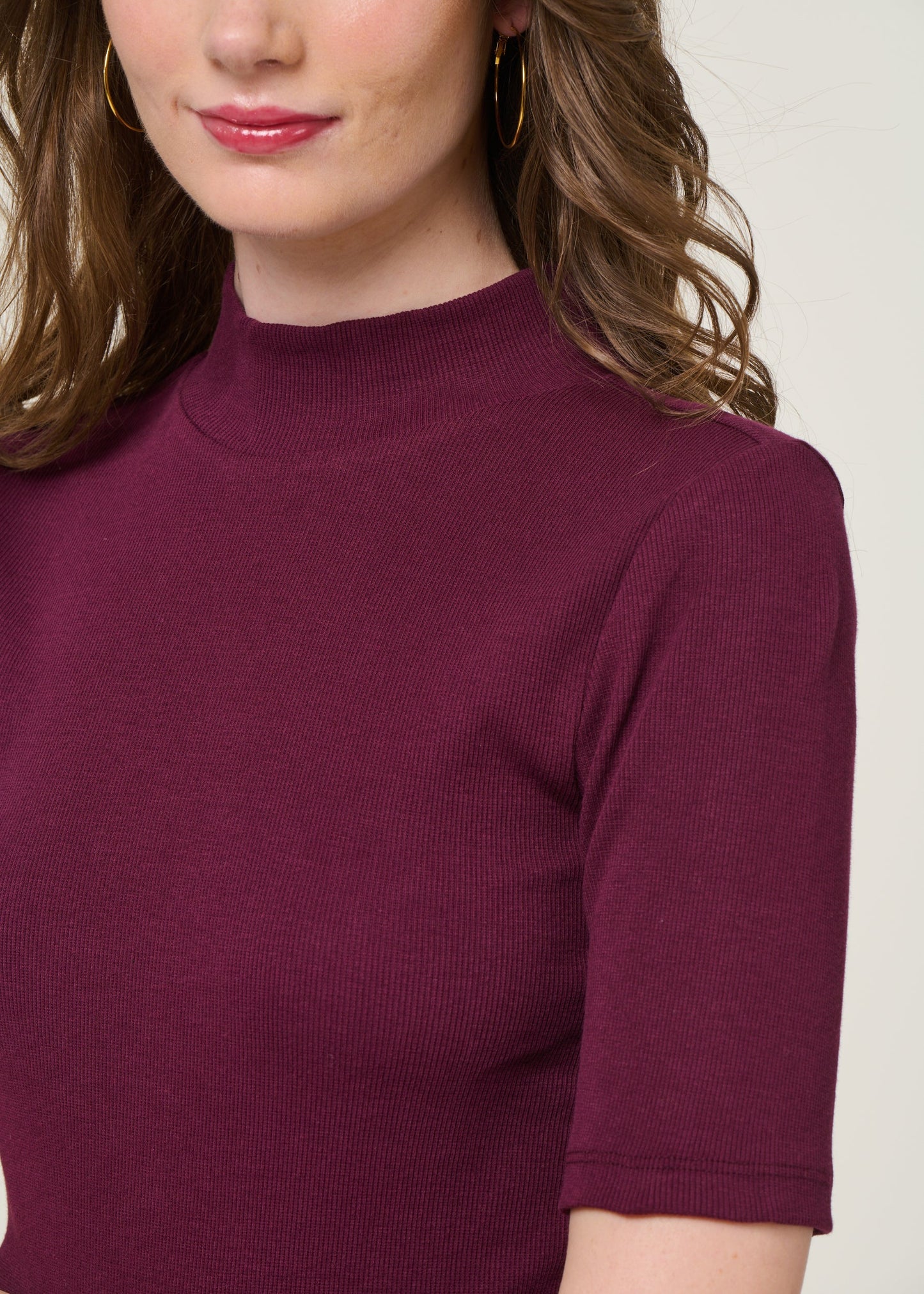 T-shirt côtelé en coton bio | bordeaux "regenerative organic cotton high neck rib - fig"
