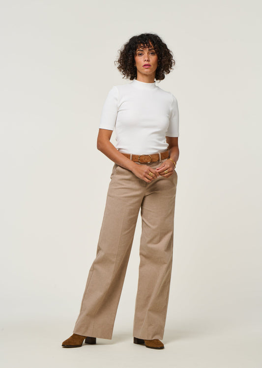 Pantalon droit flanelle en coton bio | beige "leandraa handaas - pure-walnut cream"