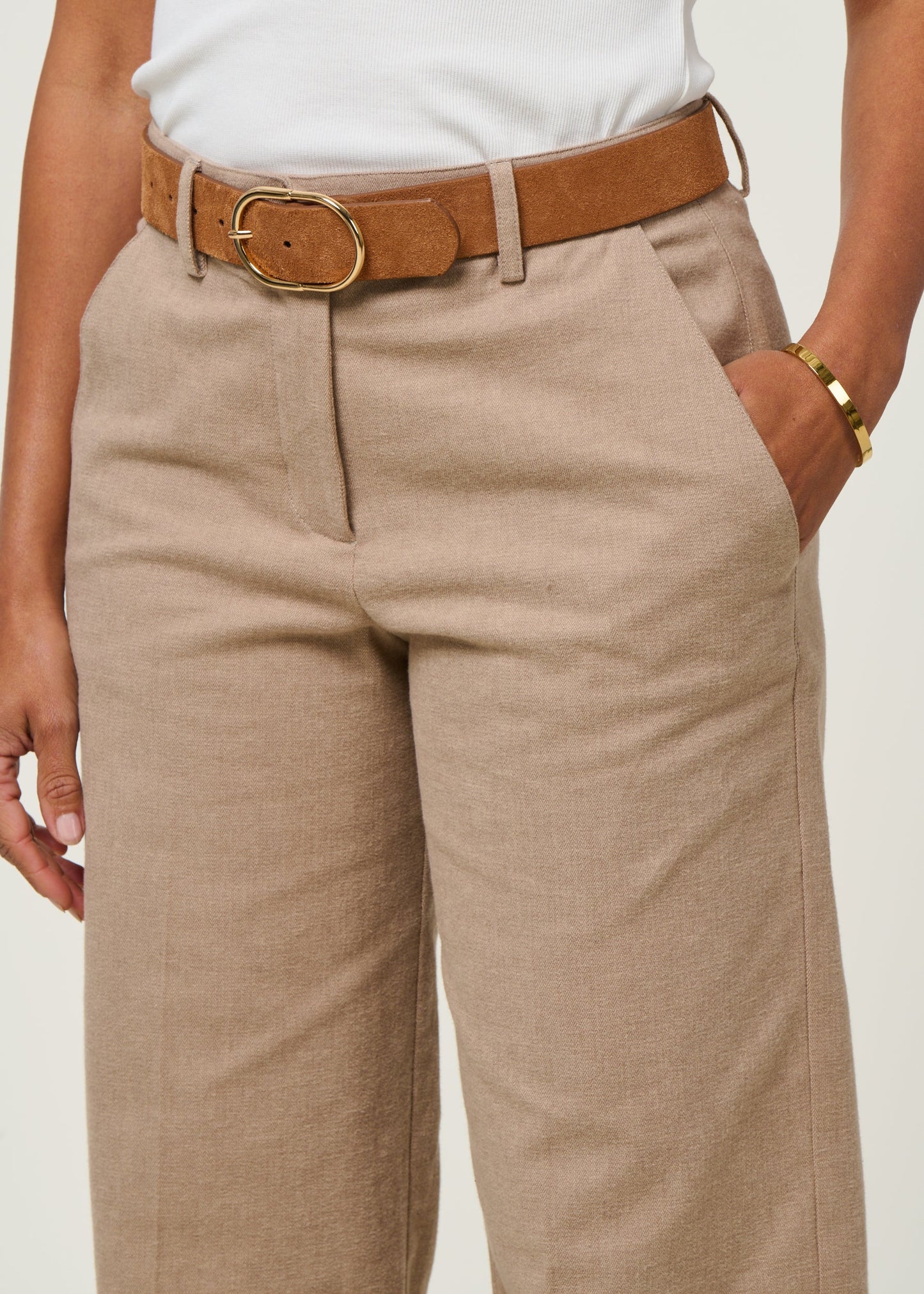 Pantalon droit flanelle en coton bio | beige "leandraa handaas - pure-walnut cream"