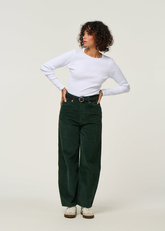 Pantalon ballon velours en coton bio | vert "leila cord - dark green cord"