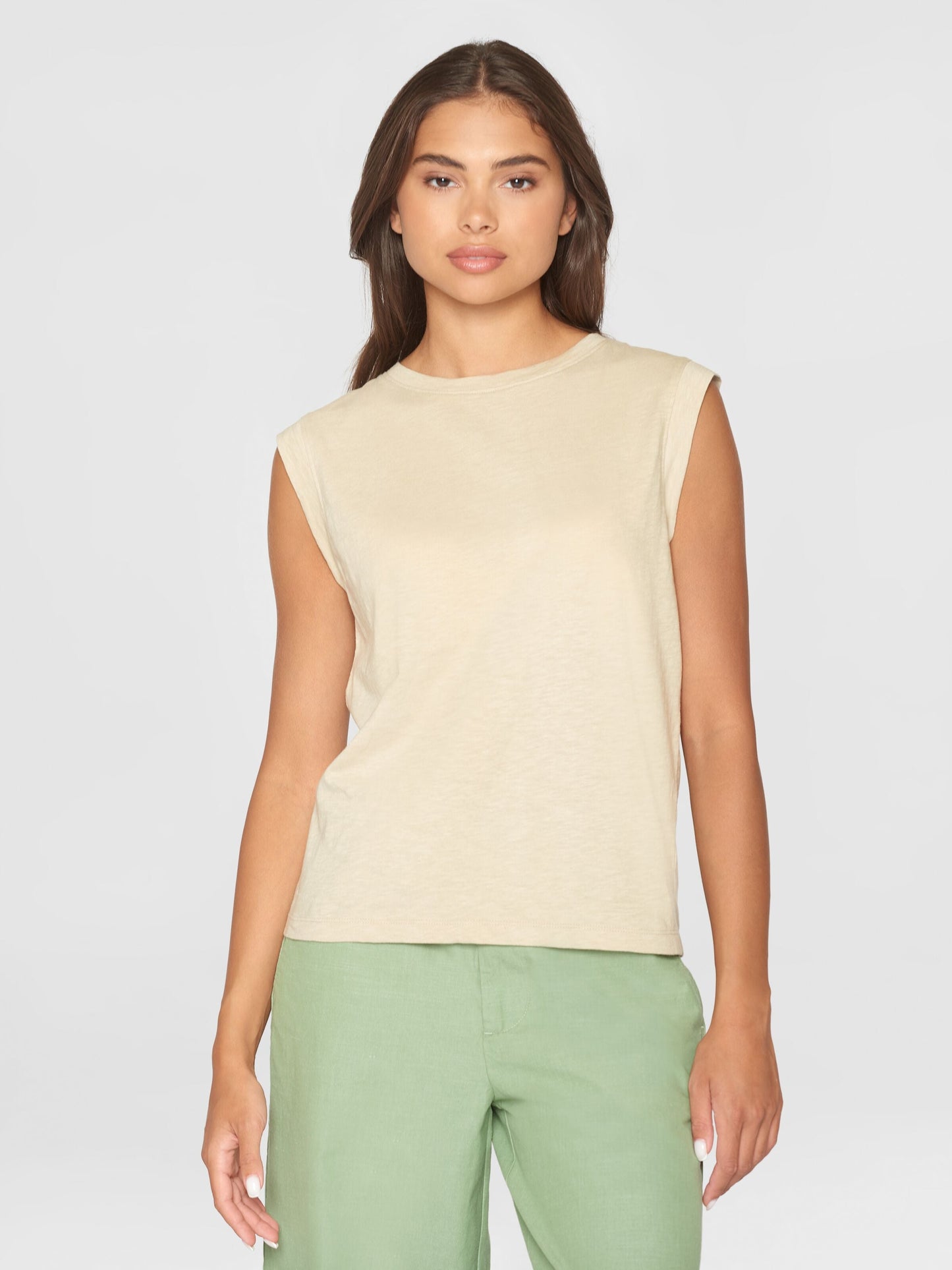 T-shirt en coton bio | Beige "loose fit jersey tank top egret"