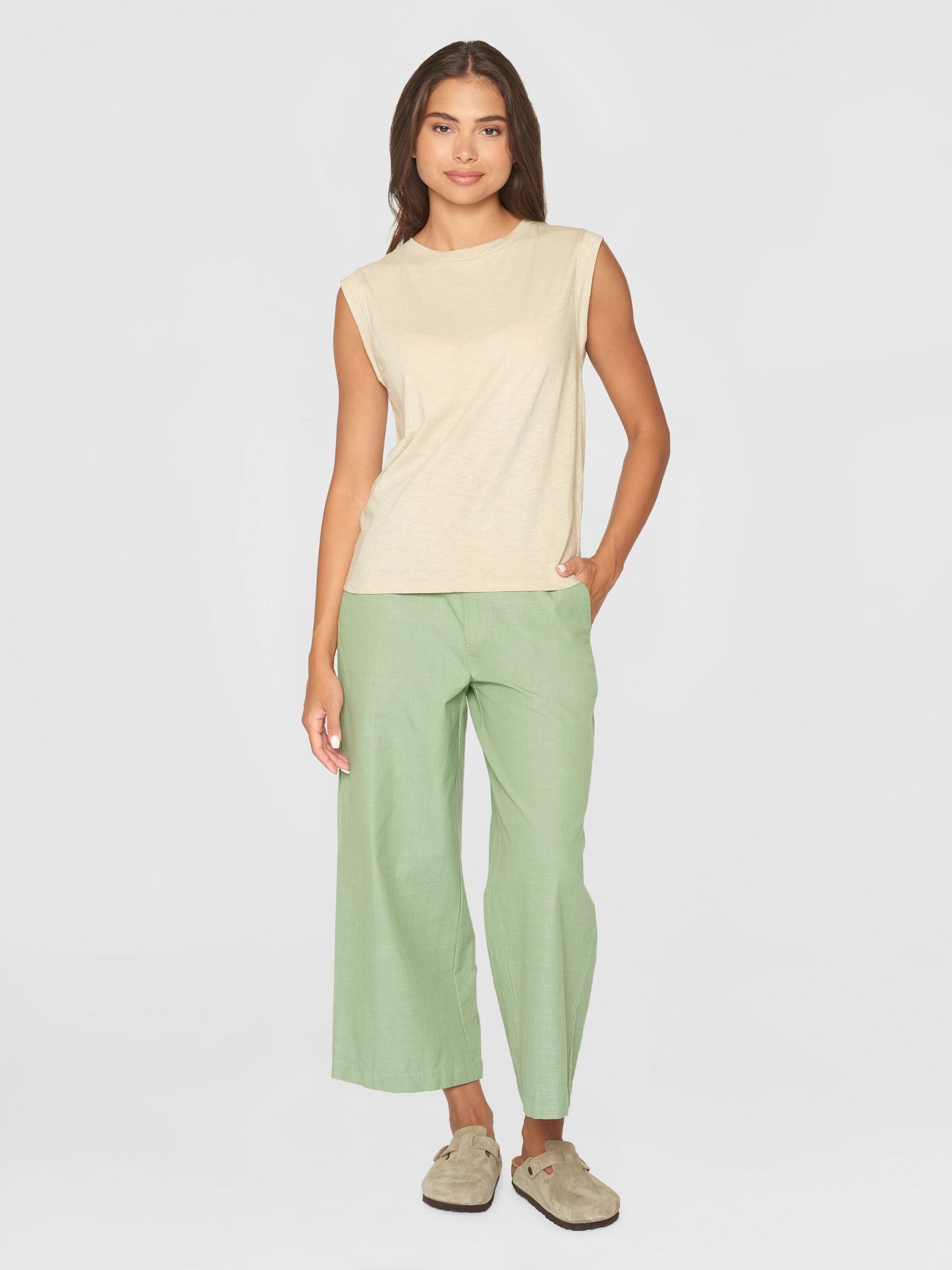 T-shirt en coton bio | Beige "loose fit jersey tank top egret"