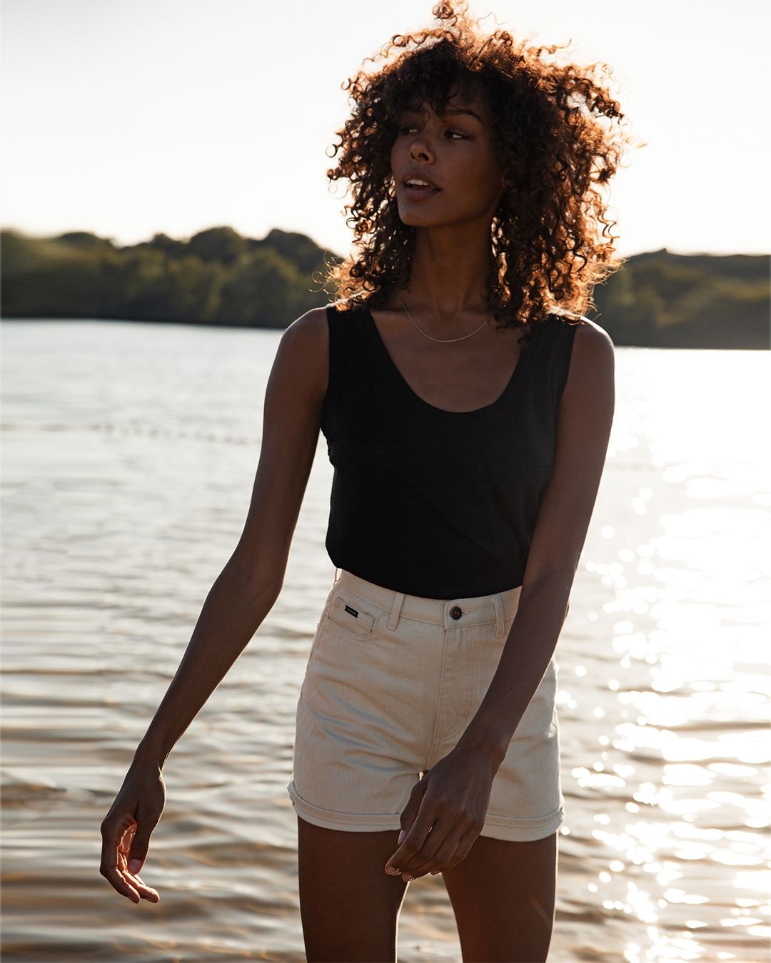 Short en jean écru en coton bio - demi short off white