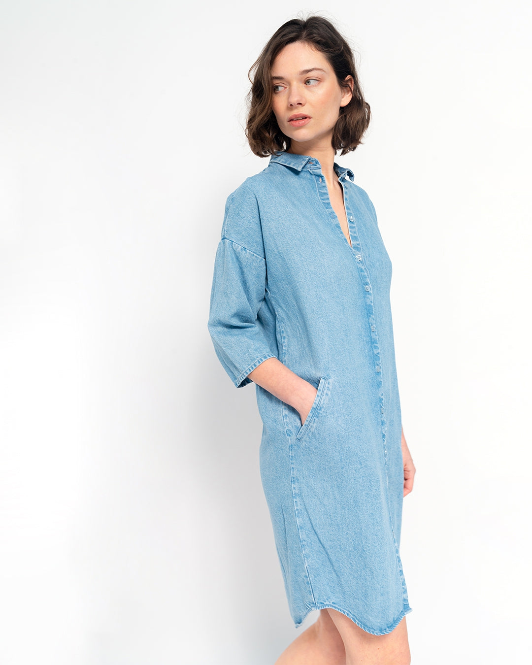 Robe chemise en tencel | Denim bleu clair "mara dress light blue"