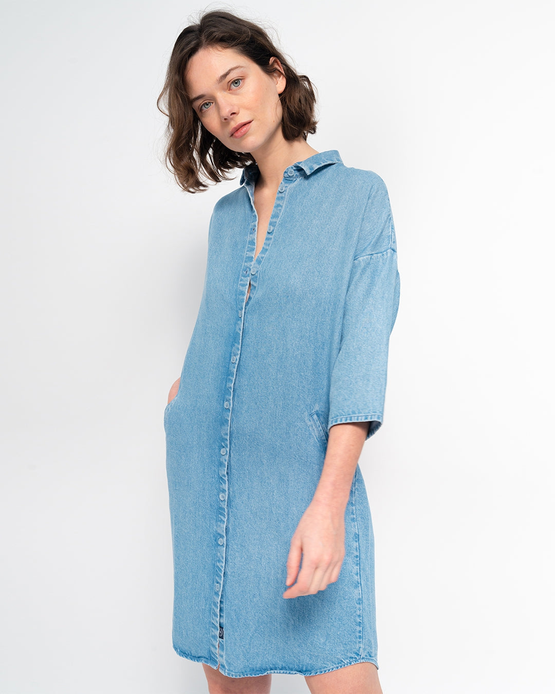 Robe chemise en tencel | Denim bleu clair "mara dress light blue"
