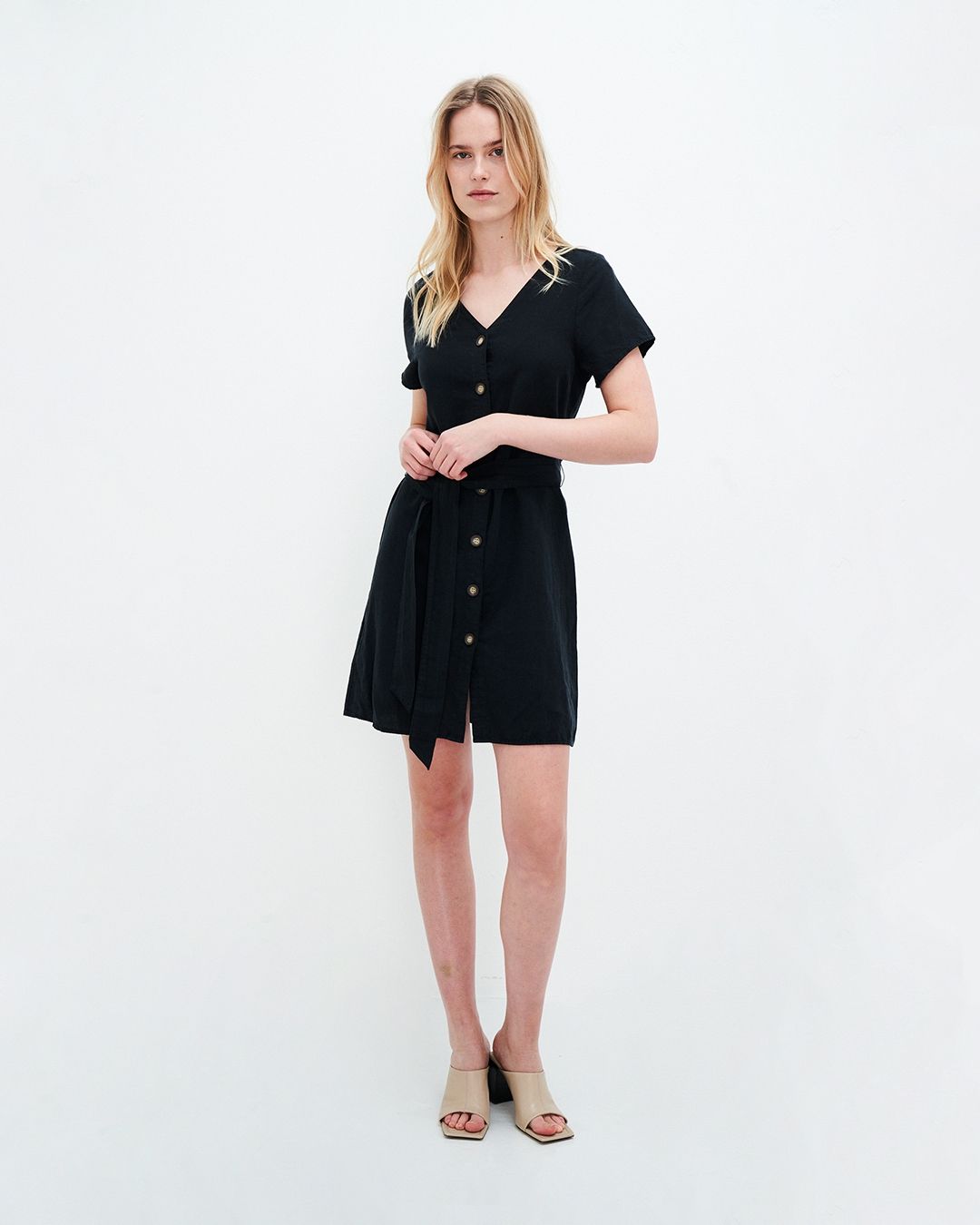 Robe noire en coton bio et lin - ella dress - jet black